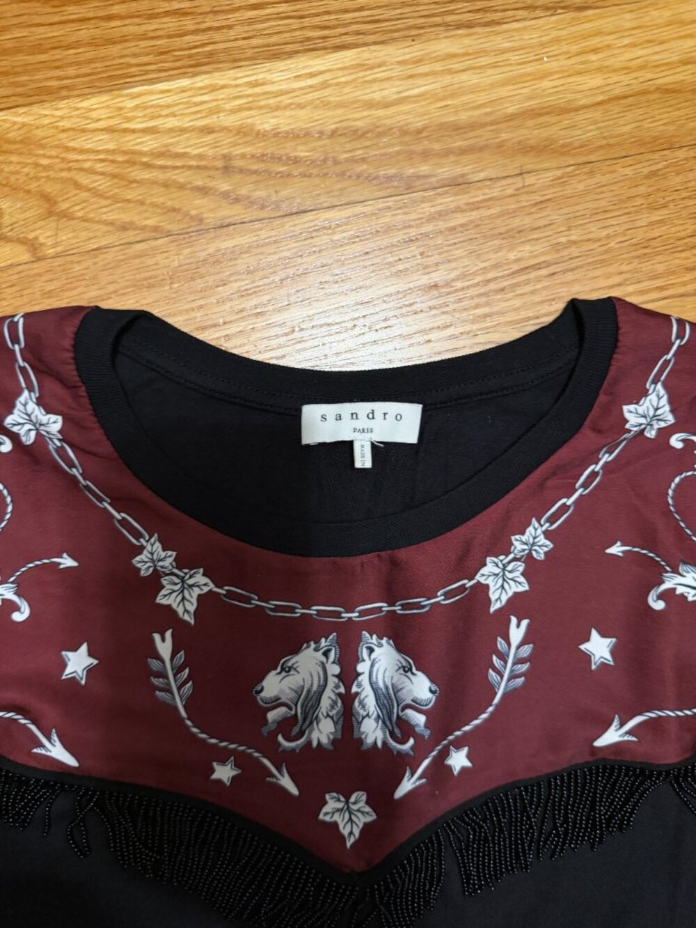 SANDRO Oriana printed fringed Yoke Tee - Picture 7 of 9